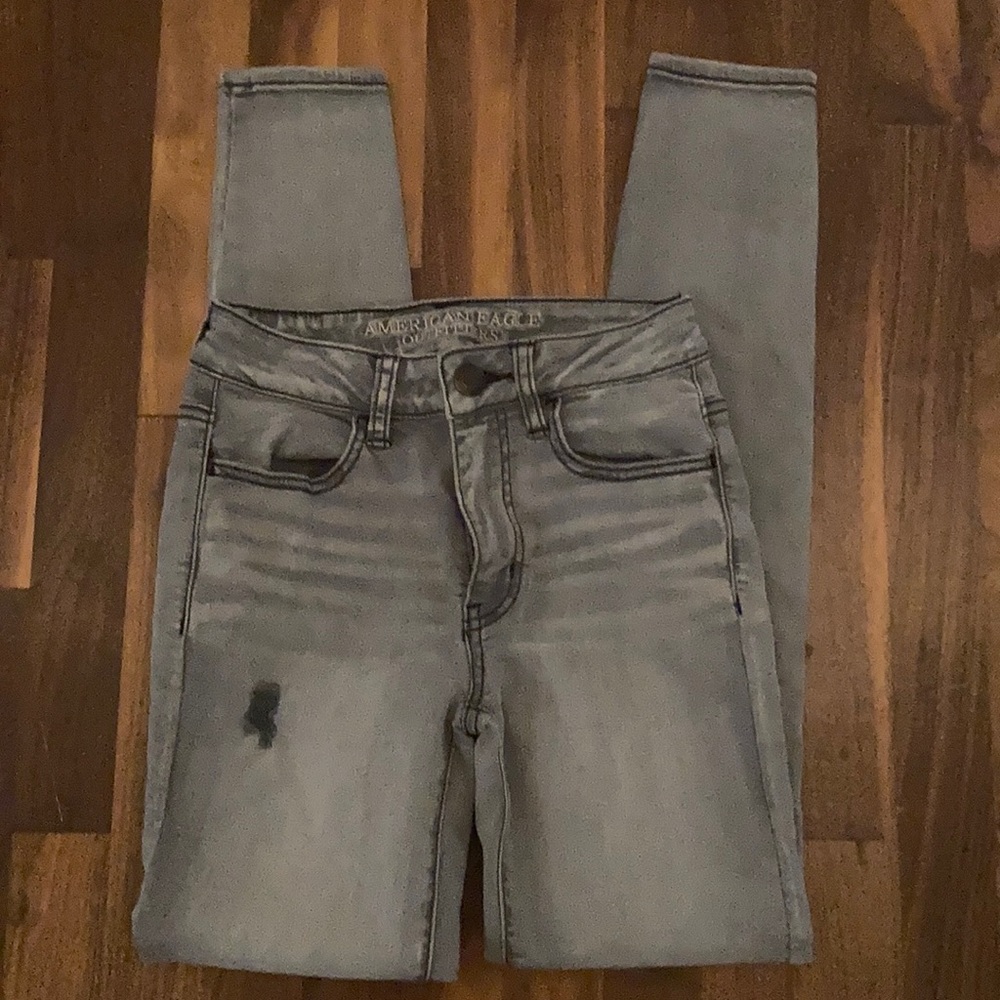 AE High Rise Jeggings Gray Super Stretch sz 0